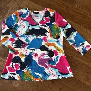Calessa Multi-Color Geometric Abstract Print Texture V-Neck Top Women's Size L